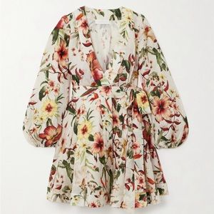 Zimmermann medium lexi belted floral print linen dress.